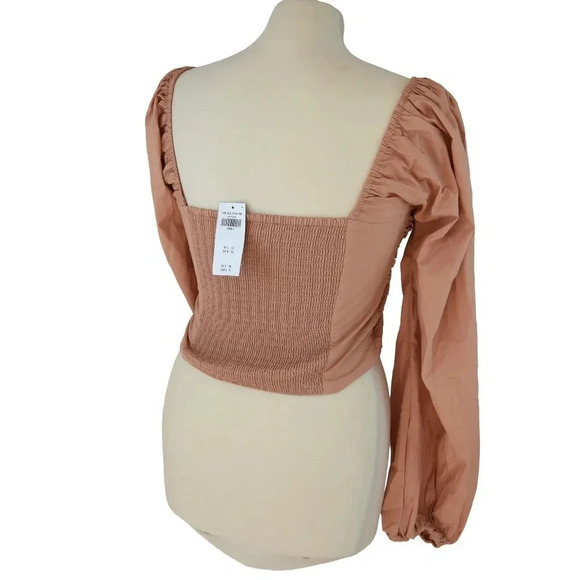 *NWT WITH FLAW* Abercrombie & Fitch || Puff Shoulder Pleated Smocked Blouse S - Picture 2 of 5